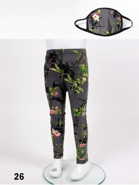 Kids Flower Stretchy Legging & Reversible Fabric Face Mask Matching Set (LG103-26 & PM101345)